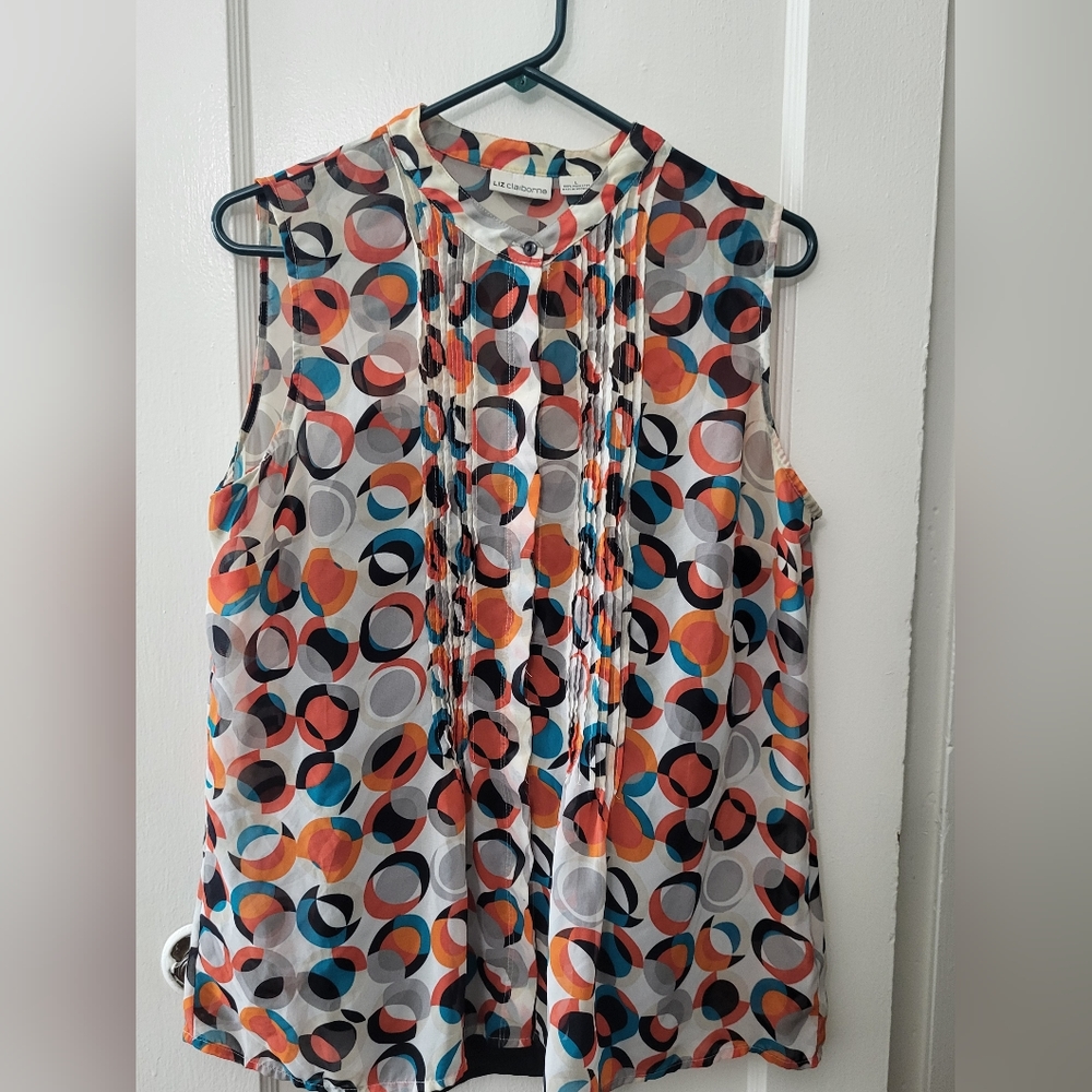 Liz Claiborne Sleeveless Patterned Sheer Blouse with Black Camisole, Size Large